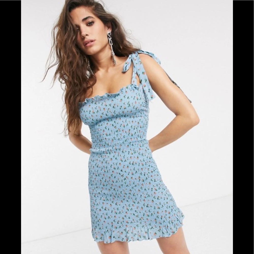 NWT Free People Intimate Blue Smocked Mini Dress M